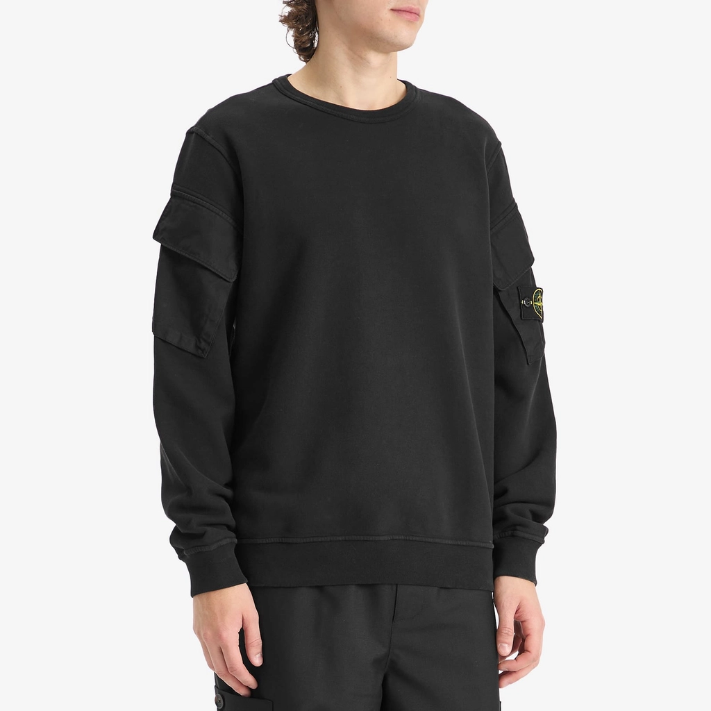 Stone Island Men's Brushed Fleece Cargo Pocket Sweatshirt Black
